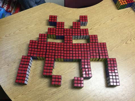 Space Invader made from Rubik's Cubes
