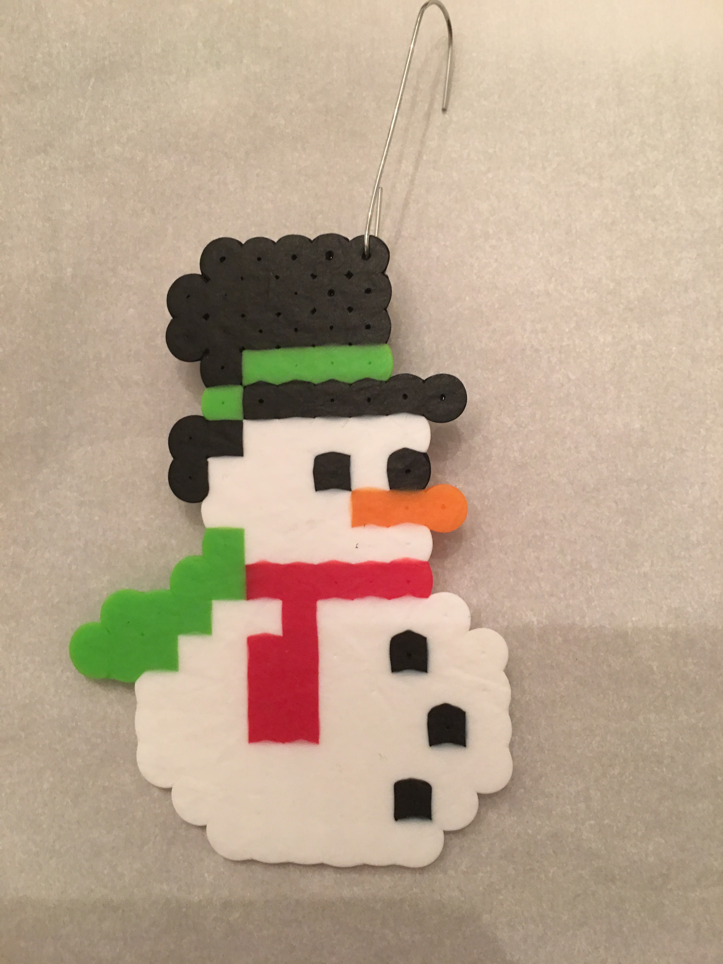 Snowman Christmas Ornament made with Perler beads